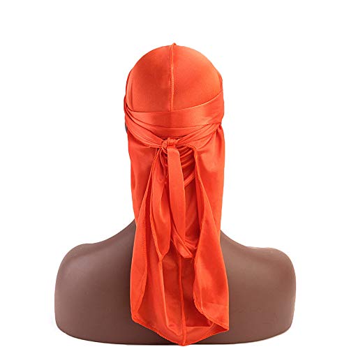 Treer 1 Piezas de Durag Bandana seda, Mujer de Sedoso Gorra de Pirata Casquillo Musulmanas Pañuelo Turbante Suave Unisex para con Cola Larga y Correa Ancha para 360 Ondas (One size,azul marino)