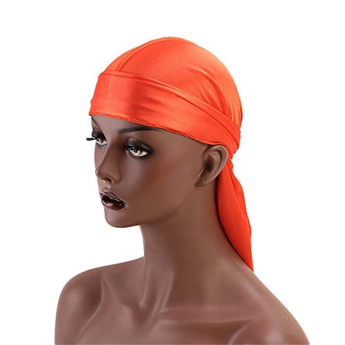 Treer 1 Piezas de Durag Bandana seda, Mujer de Sedoso Gorra de Pirata Casquillo Musulmanas Pañuelo Turbante Suave Unisex para con Cola Larga y Correa Ancha para 360 Ondas (One size,azul marino)