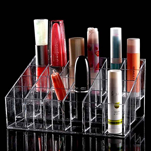 TRIXES Organizador Maquillaje claro 24 maquillaje lápiz labial cosméticos almacenamiento pantalla soporte soporte metálico organizador