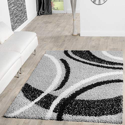 T&T Design Alfombra Shaggy Moderna Pelo Largo Diseño Vigo Gris Negro Crema Al Mejor Precio, Größe:140x200 cm