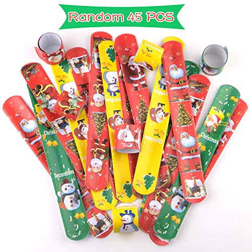 TUPARKA45 PCS Pulseras de palmadas de Navidad Bofetadas Muñequeras con muñeco de nieve de Papá Noel Patrones de árboles de Navidad para niños Fiesta de Navidad Rellenos de bolsas Favores Bolsa de rega