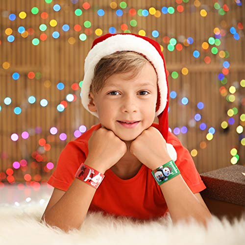 TUPARKA45 PCS Pulseras de palmadas de Navidad Bofetadas Muñequeras con muñeco de nieve de Papá Noel Patrones de árboles de Navidad para niños Fiesta de Navidad Rellenos de bolsas Favores Bolsa de rega