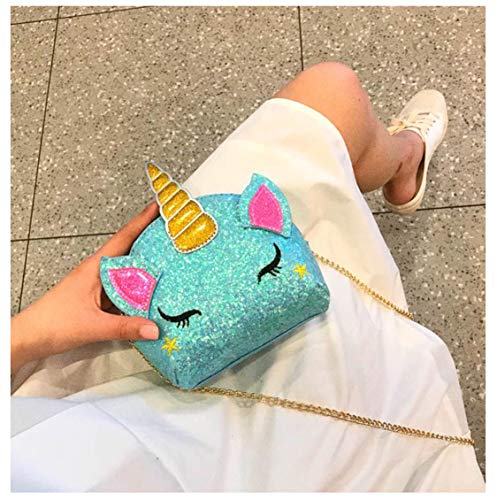 TXVSO Pequeño Brillo Monedero Unicornio Lindo Bolso Cierre de Cremallera para Niñas Adolescentes Mujeres, Azul