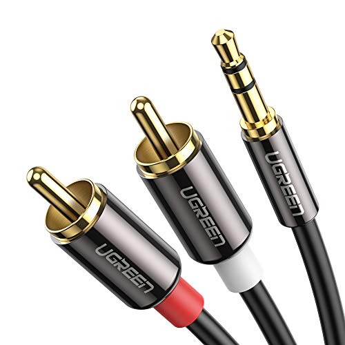 UGREEN Cable Audio Estéreo Jack 3,5mm a 2RCA, Cable Minijack 3,5mm a 2 RCA Macho a Macho con Conector Metálico para Móvil iPhone iPod Smart TV Reproductor MP3 Tablet PC Amplificador Altavoz, 2Metros