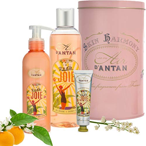 Un Air d'Antan® Caja Belleza Joie Mujer,1 Gel Ducha 250ml, 1 Crema Corporal 200ml,1 Crema de Manos 25ml |Perfume Lirio de los Valles, Azahar, Rosa | Navidad Regalo Mujer Originales, Cumpleaños