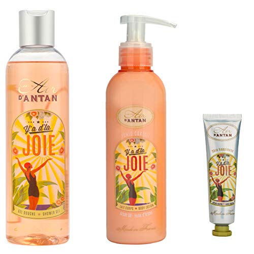 Un Air d'Antan® Caja Belleza Joie Mujer,1 Gel Ducha 250ml, 1 Crema Corporal 200ml,1 Crema de Manos 25ml |Perfume Lirio de los Valles, Azahar, Rosa | Navidad Regalo Mujer Originales, Cumpleaños