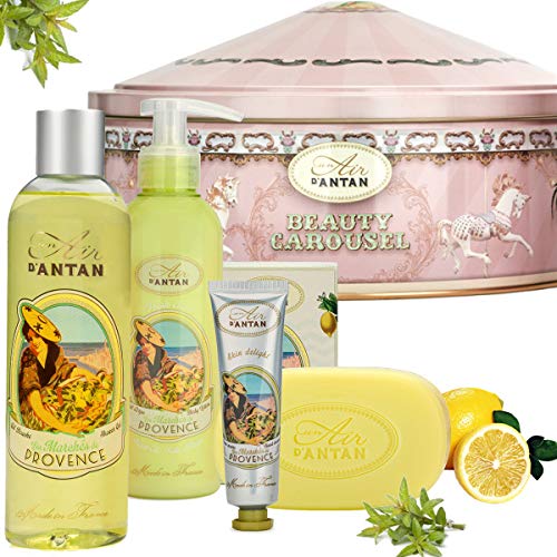 Un Air d’Antan® Caja Belleza Provence Mujer, 1 Jabon 100g, 1 Gel Ducha 250ml,1 Crema Corporal 200ml,1 Crema de Manos 25ml |Perfume Verbena, Bergamota|Navidad Regalo Mujer Originales Cumpleaños