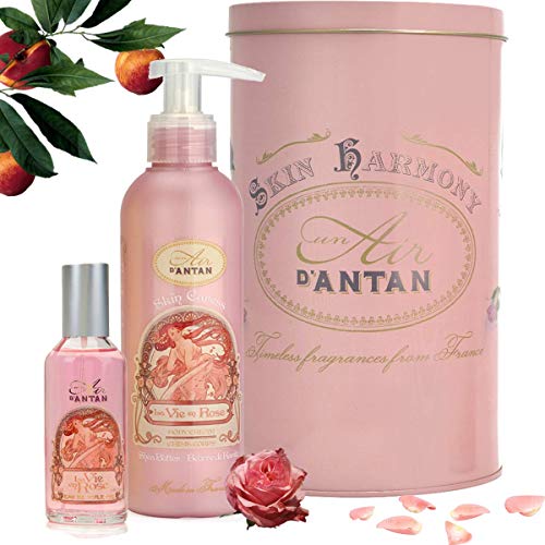 Un Air d’Antan Caja Belleza Rose Mujer – 1 Colonia 55ml, 1 Crema Corporal Hidratante 200ml - Perfume Original Melocotón, Petalos de Rosa y Pachulí, Navidad Regalo Mujer Originales Cumpleaños