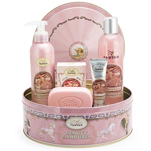 Un Air d’Antan® Caja Belleza Rose Mujer, 1 Jabon 100g, 1 Gel Ducha 250ml,1 Crema Corporal 200ml,1 Crema de Manos 25ml |Perfume Melocotón, Rosa, Navidad Regalo Mujer Originales Cumpleaños