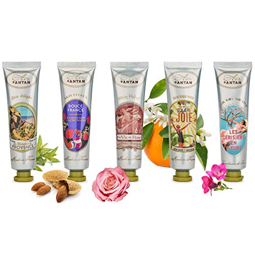 Un Air d’Antan® Pack x5 Crema de Manos Francesa – 5 Perfumes Originales: Verbena, Petalos de Rosa, Lirio de los Valles, Almendras - Formula Hidratante y Reparadora – Idea Regalo, Verano, Set 5x25ml