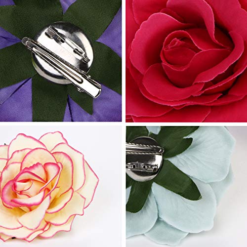 URAQT Clips de Pelo de Flor, Pinzas Hawaianas de Flores, pinzas para el pelo con diseño de rosas para boda, novia, boda, boda, boda, tocado, cenicero de flamenco, 10 Colores, 10 PCS