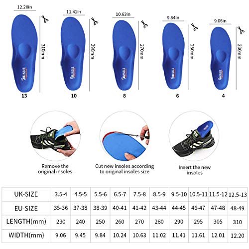 Valsole Plantillas Ortopédicas soportes de arco y talones la absorción de choque- para el dolor de talón, pie plano, Fascitis Plantar, dolor de rodilla y espalda (38-39 EU (250mm), V107B-Azul)