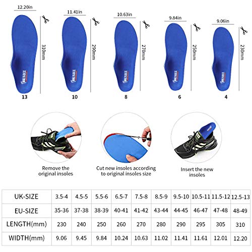 Valsole Plantillas Ortopédicas soportes de arco y talones la absorción de choque- para el dolor de talón, pie plano, Fascitis Plantar, dolor de rodilla y espalda (43-44 EU (280mm), V107C-Azul)