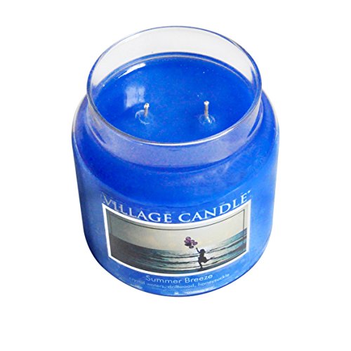 Village Candle Vela con Aroma Brisa de Verano, Cristal, Azul, 10.3x10.6x12.4 cm