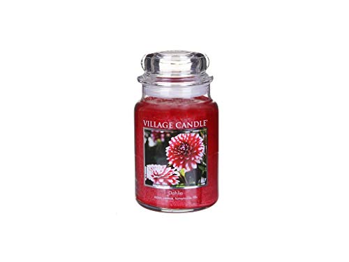 Village Candle Vela Grande con Aroma Dalia, Cristal, Rojo, 9.8x9.5x14.7 cm