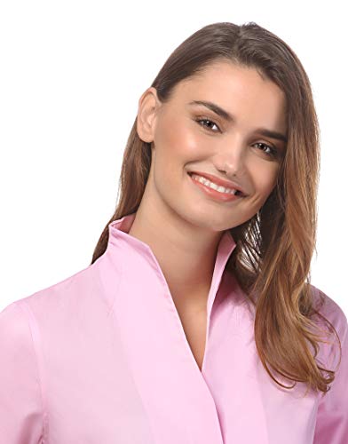 Vincenzo Boretti Camisa de Mujer, Corte Ligeramente más angosto, 100% algodón, Manga-Larga, Cuello cáliz, Lisa, fácil de Planchar, Elegante y clásica Rosa Oscuro 36