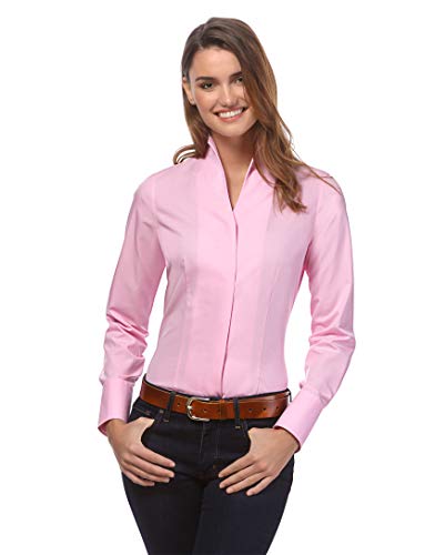 Vincenzo Boretti Camisa de Mujer, Corte Ligeramente más angosto, 100% algodón, Manga-Larga, Cuello cáliz, Lisa, fácil de Planchar, Elegante y clásica Rosa Oscuro 36