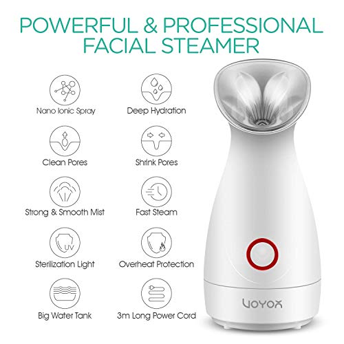 VOYOR Vaporizador Facial Nano Iónico Sauna Facial Spa Profesional Para Puntos Negros y Espinillas, Humidificador de Vapor Facial Para Desatasca Los Poros, Limpieza Facial, Mascarilla Facial ZL100