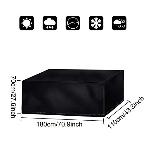 Vzesok Funda Protectora para Mesa y sillas de poliéster Funda de sofá Funda para Conjunto de Porche Rectangular 420D Oxford Negro 180 x 110 x 70cm