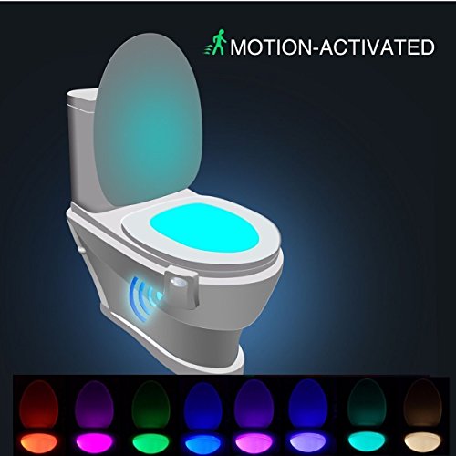 WC luz nocturna, ZSZT LED Luz de Inodoro Luz con Detección de movimiento del sensor automático, 8 Cambio de Color,Funciona con Pilas, para cuartos de baño con niños (Sólo activa en la oscuridad)