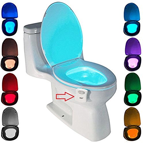 WC luz nocturna, ZSZT LED Luz de Inodoro Luz con Detección de movimiento del sensor automático, 8 Cambio de Color,Funciona con Pilas, para cuartos de baño con niños (Sólo activa en la oscuridad)