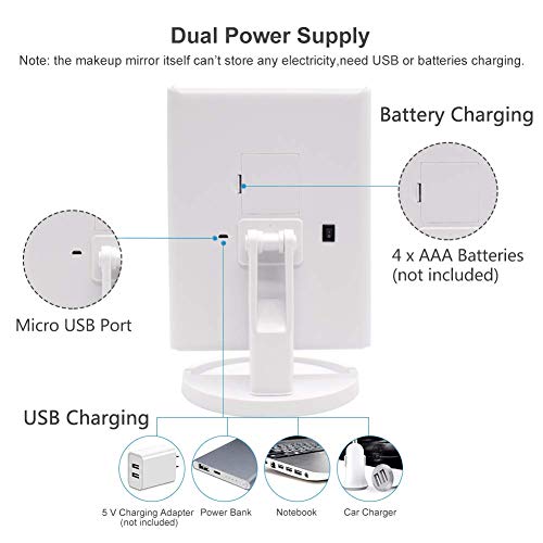 WEILY Espejo de Maquillaje Iluminado Espejo de la vanidad con la ampliación 1X / 2X / 3X, Noches Naturales del LED, Pantalla táctil, Espejo cargable (Blanco)