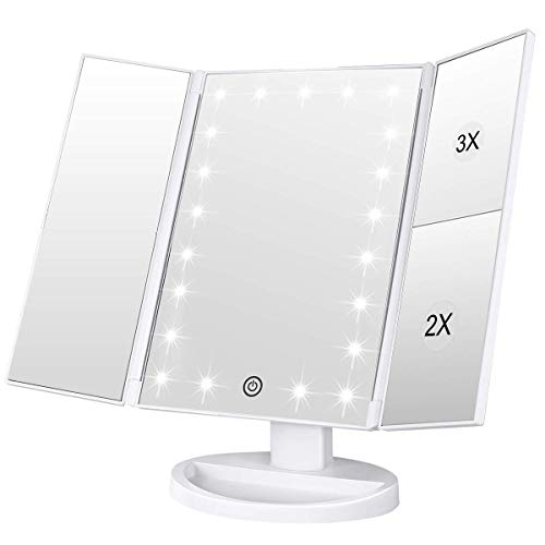 WEILY Espejo de Maquillaje Iluminado Espejo de la vanidad con la ampliación 1X / 2X / 3X, Noches Naturales del LED, Pantalla táctil, Espejo cargable (Blanco)