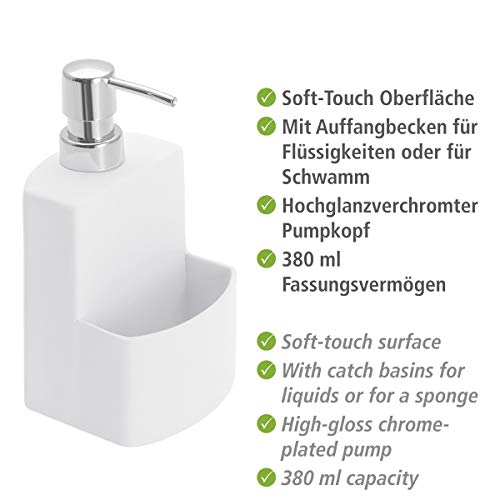 WENKO 3620115100 Dispensador de detergente para cocina True Colours Festival blanco - Soft-Touch superficie , 0.38 L, Cerámica Soft-Touch, 10 x 18 x 10 cm, Blanco