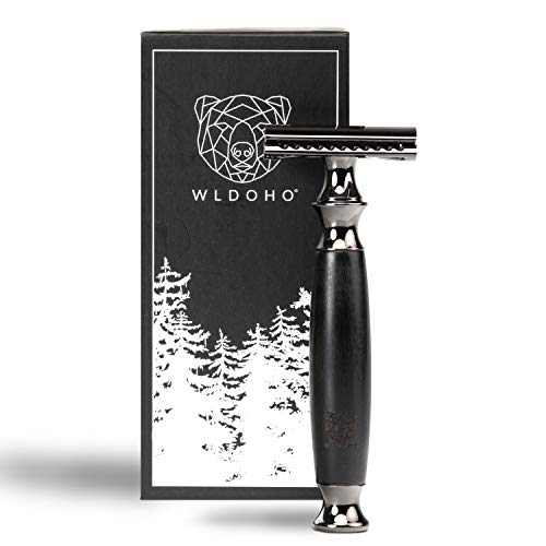 WLDOHO® Maquinilla de Afeitar Clásica - Cuchilla Afeitar Clásica - Mango de Madera de Ébano, y 5 Cuchillas Astra Filo Hombre/Mujer - Cara, Cuerpo, Piernas y Barba