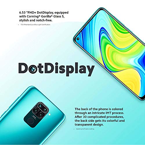 Xiaomi Redmi Note 9 - Smartphone de 6.53” FHD (DotDisplay, 4 GB RAM, 128 GB ROM, cámara Quad de 48 MP, Hotshot 3.5 mm, Headphone Jack, batería de 5020 mAh) Forest Green