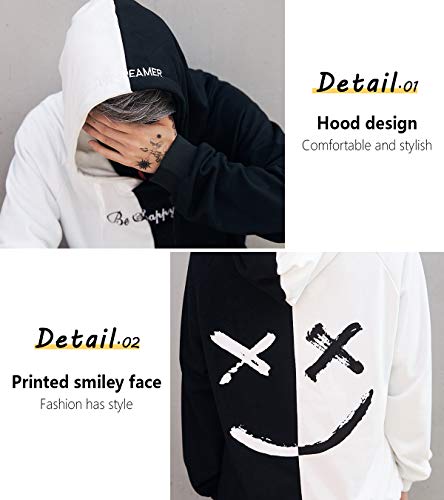 XIAOYAO Hombre Sudadera con Capucha Deportiva Manga Larga Hoodie Casual Camisa de Entrenamiento (L, Blanco Negro)