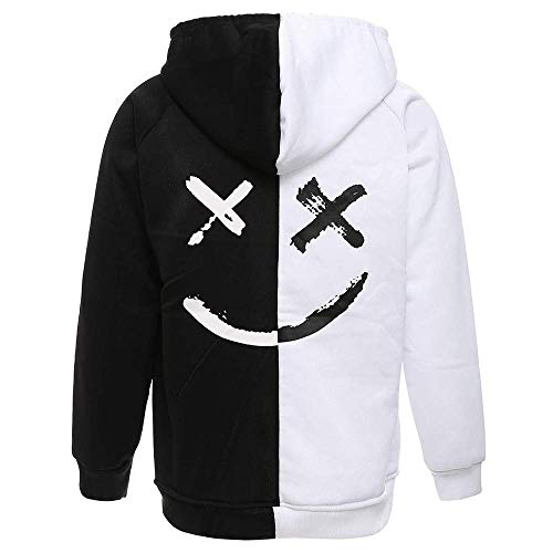 XIAOYAO Hombre Sudadera con Capucha Deportiva Manga Larga Hoodie Casual Camisa de Entrenamiento (L, Blanco Negro)