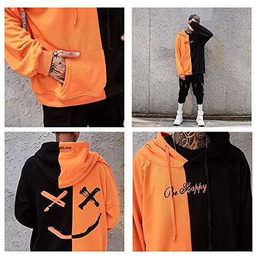 XIAOYAO Hombre Sudadera con Capucha Deportiva Manga Larga Hoodie Casual Camisa de Entrenamiento (L, Naranja Negro)