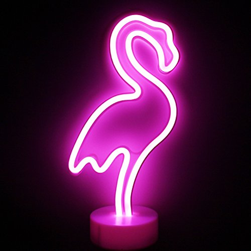 XIYUNTE Flamenco Señales luminosas neón Luz de noche,Rosa flamenco luces de neón Lámparas Iluminación infantil Dormitorio Decoración, Bateria powered Luces de noche con pedestal Lámparas de escritorio