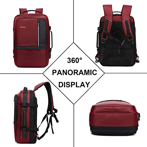 Xnuoyo Mochila para Portátil Hombre, Resistente al Agua Multifuncional Convertible TSA Mochila de Viaje Cabina como Equipaje de Mano Puerto USB de Negocios Trabajo Ordenador (Rojo Oscuro)