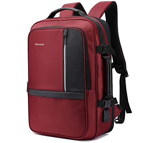 Xnuoyo Mochila para Portátil Hombre, Resistente al Agua Multifuncional Convertible TSA Mochila de Viaje Cabina como Equipaje de Mano Puerto USB de Negocios Trabajo Ordenador (Rojo Oscuro)