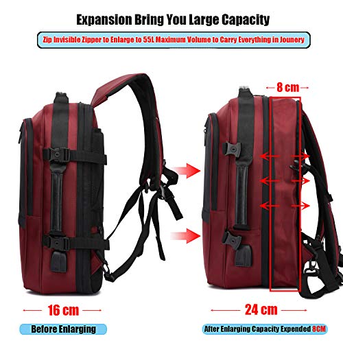 Xnuoyo Mochila para Portátil Hombre, Resistente al Agua Multifuncional Convertible TSA Mochila de Viaje Cabina como Equipaje de Mano Puerto USB de Negocios Trabajo Ordenador (Rojo Oscuro)