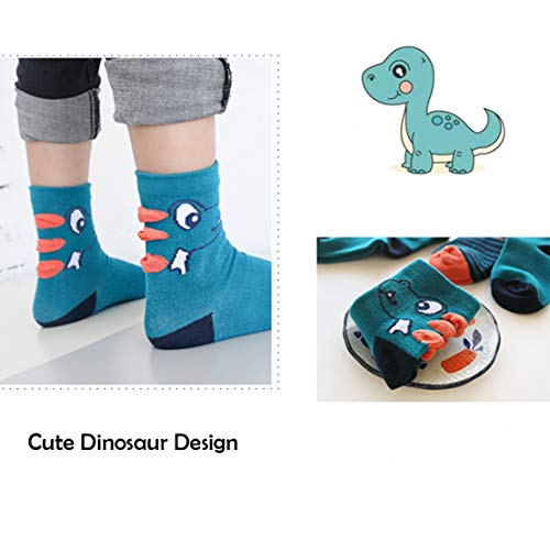 YANWANG 10 Pares de Calcetines para Niños Niñas Algodón Lindo 1-12 años(Dinosaurio,XL:8-12 Años)