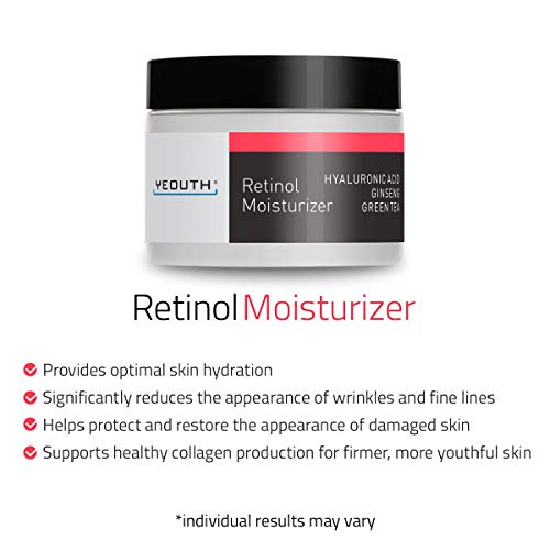 YEOUTH Retinol Cream Hidratante 2.5% para Rostro con Ácido Hialurónico (1oz)