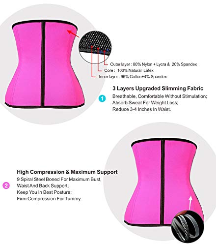 YIANNA Fajas Reductoras Adelgazantes Mujer Waist Trainer Corset Reductor Abdomen Faja Colombiana Cintura Rosa, U37G Size S