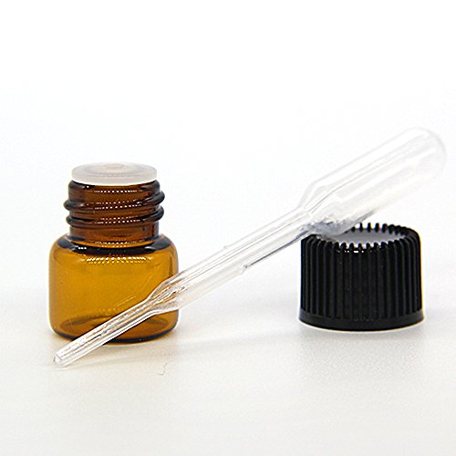 Yizhao Ambar Botellas de Aceite esencial de Vidrio Vacías 1ml,con Reductor de Orificio y Tapa,Para Aceites Esenciales, E-Líquidos,Aromaterapia,Perfumes,Masajes,Laboratorio de Química – 24 Pcs