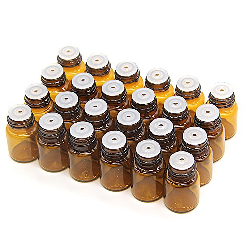 Yizhao Ambar Botellas de Aceite esencial de Vidrio Vacías 1ml,con Reductor de Orificio y Tapa,Para Aceites Esenciales, E-Líquidos,Aromaterapia,Perfumes,Masajes,Laboratorio de Química – 24 Pcs