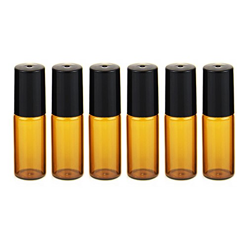 Yizhao Ambar Botellas Roll On Cristal para Aceites Esenciales 5ml, con Roll-on Bola de Acero Inoxidable, para Aceites Esenciales, Masajes, Aromaterapia, Botella de Laboratorio – 12 Pcs