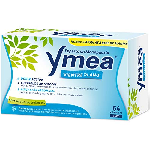 Ymea Vientre Plano | Tratamiento de la Menopausia | Control de Sofocos y Alivia el Hinchazón abdominal| Apto para Uso Prolongado | Sin Estrogenos, Soja o Consevantes| 64 Capsulas | Tratamiento 1 mes