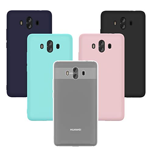 Yokata [5 Pack Funda Huawei Mate 10, Carcasa Silicona Gel Mate Case Ultra Fina Delgado TPU Goma Flexible Bumper Shock Protección Anti-Arañazos Cover - Verde, Transparente, Negro, Azul Marino, Rosa