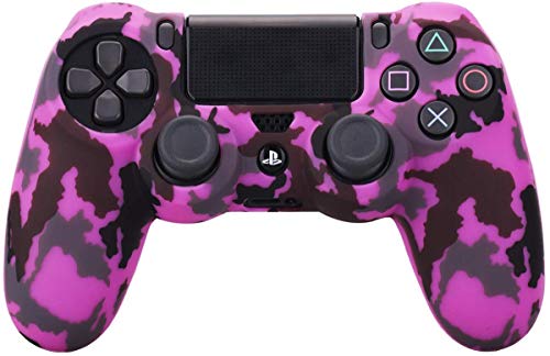 YoRHa Transferencia de agua camuflaje de impresión silicona caso piel Fundas protectores cubierta para Sony PS4/slim/Pro Mando x 1 (Rosa oscuro) Con PRO los puños pulgar thumb gripsx 8