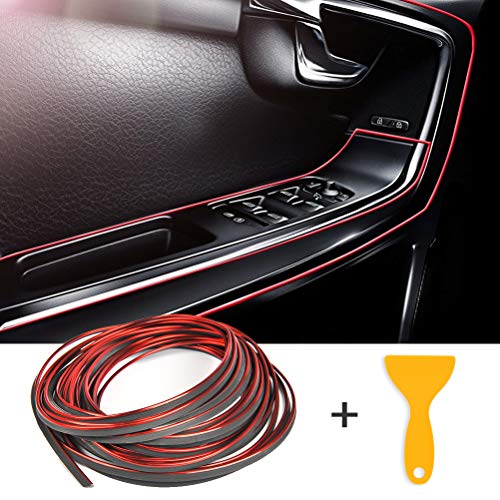 YOTINO Moldura Interior del Coche Tiras Líneas de Molduras Hay una Herramienta de Instalación Práctica y Flexible para Decoración Interior Coches, Tiras de Ajuste de Universal (10m Rojo)