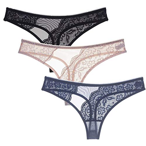 YWRD Tanga Tangas Sexys Mujer Bragas Crotchless Bragas Mujeres y Hombres Señoras Bragas Francés Bragas La Ropa Interior de Las Mujeres Sexy Bragas 3 pcs,M