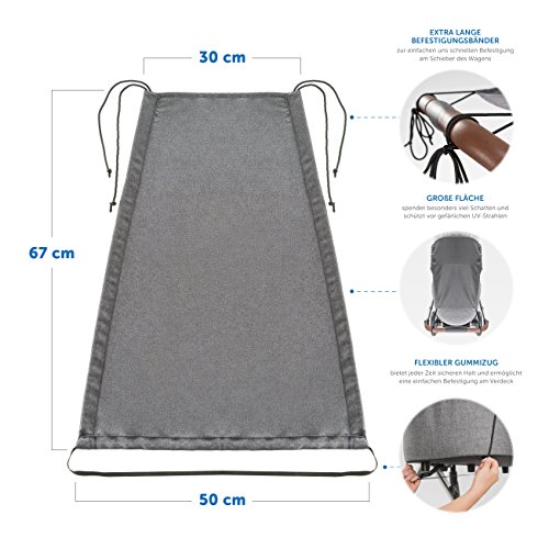 Zamboo Toldo DELUXE / Protección solar universal para cochecitos, capazos y sillas de paseo - Parasol ajustable con protección UV 50+ - Gris