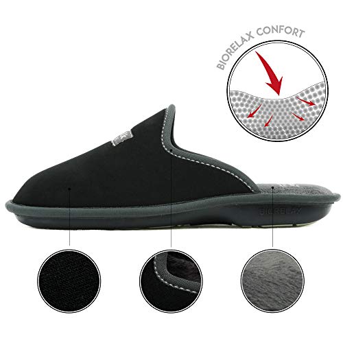 Zapatillas de Estar por casa Hombre/Mujer. Slippers para Verano e Invierno/Pantuflas cómodas, Resistentes, Transpirables y de Interior Suave. Suela de Goma Antideslizante (41 EU, Negro)